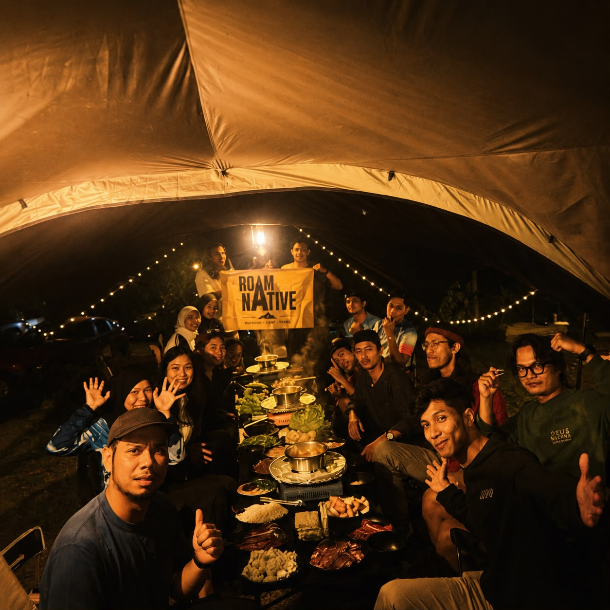 Dinner beneath the tarp